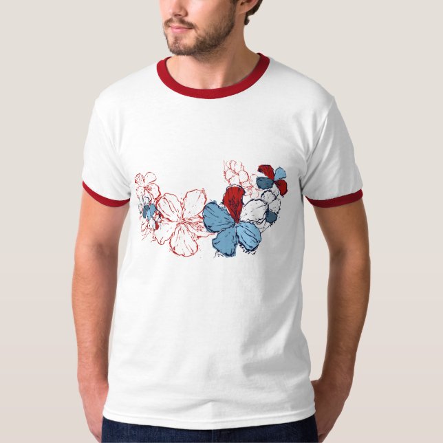 T-shirt Doodle Hibiscus Mens Tee (Frente)