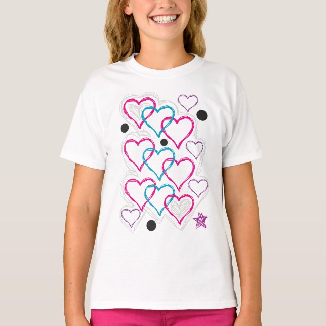 T-shirt Doodles do coração do amor (Frente)
