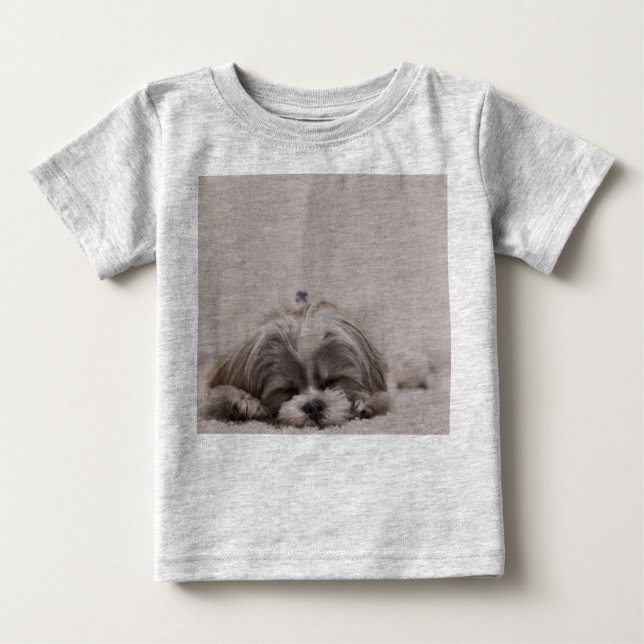 T-shirt Dormir Shitzu Bebê Camisa, Cachorro Dormindo (Frente)