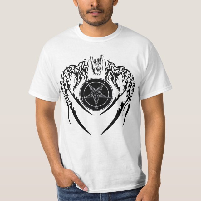 T-shirt dos chifres e das asas de Baphomet da satã (Frente)