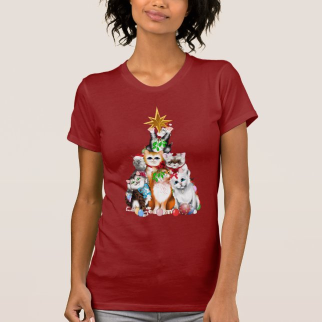 T-shirt dos gatinhos da árvore de Natal (Frente)