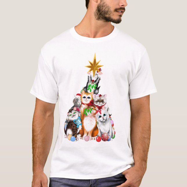T-shirt dos gatinhos da árvore de Natal (Frente)