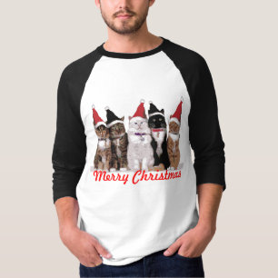 T-shirt dos gatos do Natal - Capa longa - preto
