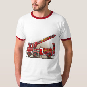 T-shirt dos homens do carro de bombeiros de gancho
