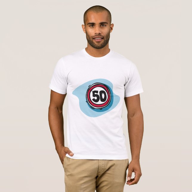 T-shirt dos homens do limite de velocidade 50 (Frente Completa)