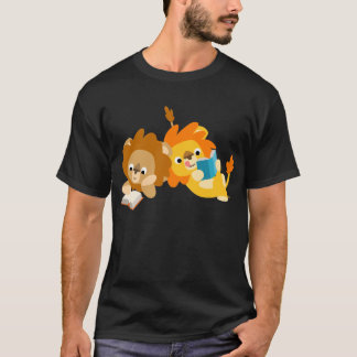 T-shirt dos leitores de leões de desenhos brancos