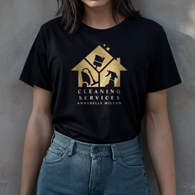 T-Shirt dos Serviços de Limpeza de Casa Dourada (Criador carregado)