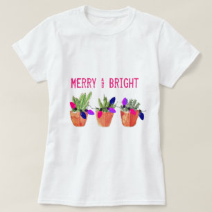 T-shirt dos Succulents e das luzes de Natal