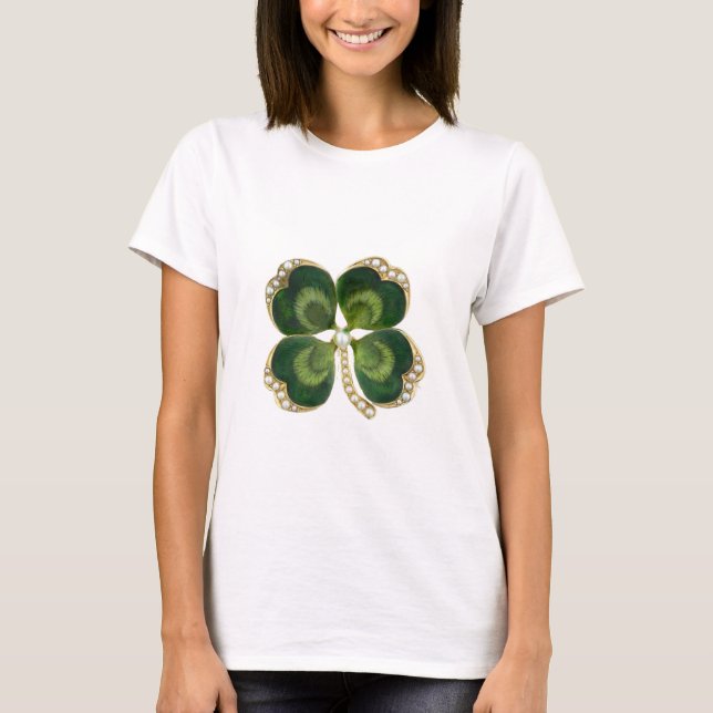 T-shirt Dourado Saint Patrick Shamrock Jewel com Pérolas (Frente)