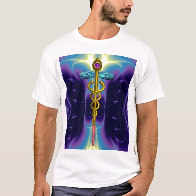 T-SHIRT DOURADO SÍMBOLO MÉDICO DO CADUEUS (Frente)