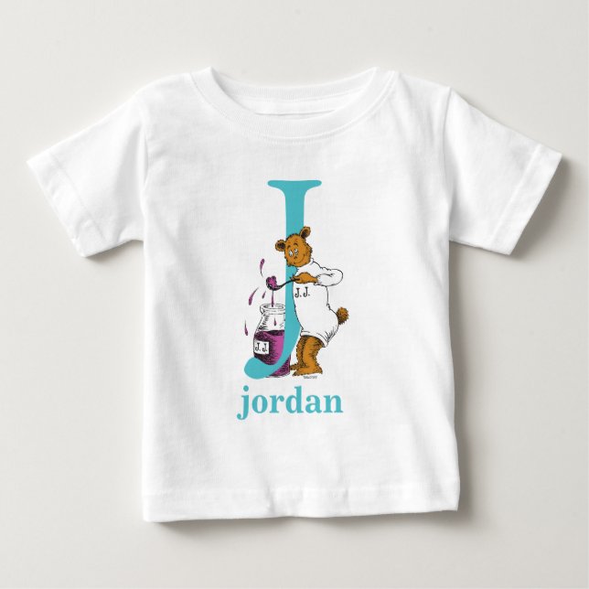 T-shirt Dr. Seuss ABC: Carta J - Teal | Adicione seu nome (Frente)