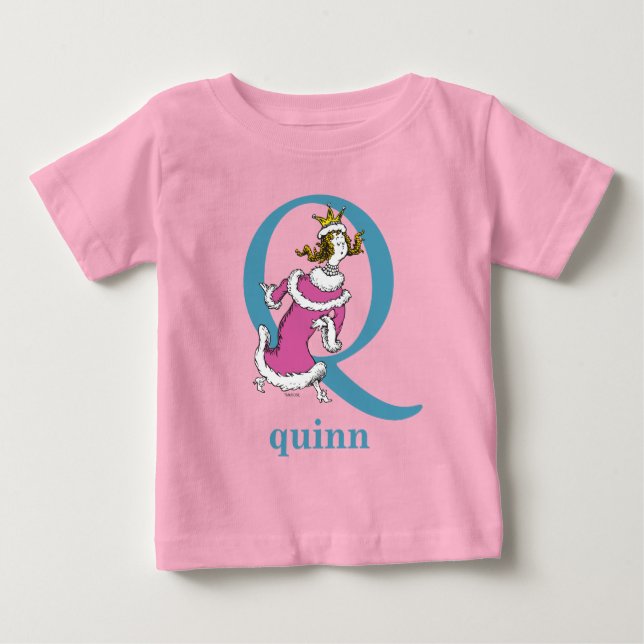 T-shirt Dr. Seuss ABC: Carta Q - Azul | Adicione seu nome (Frente)