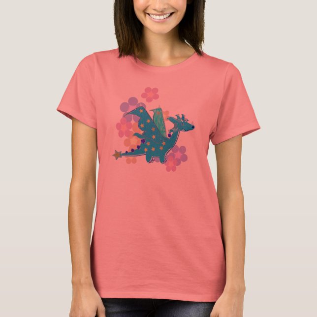 T-shirt Dragão Azul e Flores (Frente)