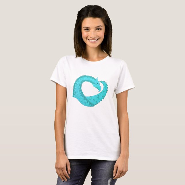 T-shirt Dragão cardíaco Verdigris em branco (Frente Completa)