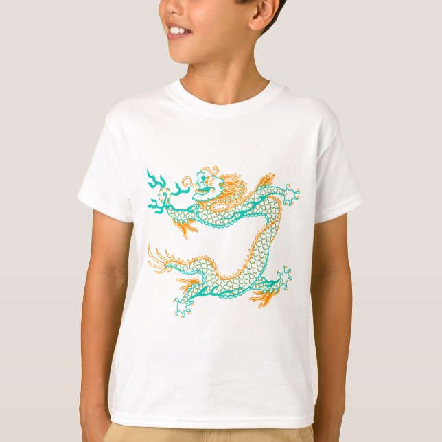 T-shirt Dragão chinês (aqua alaranjado) (Frente)