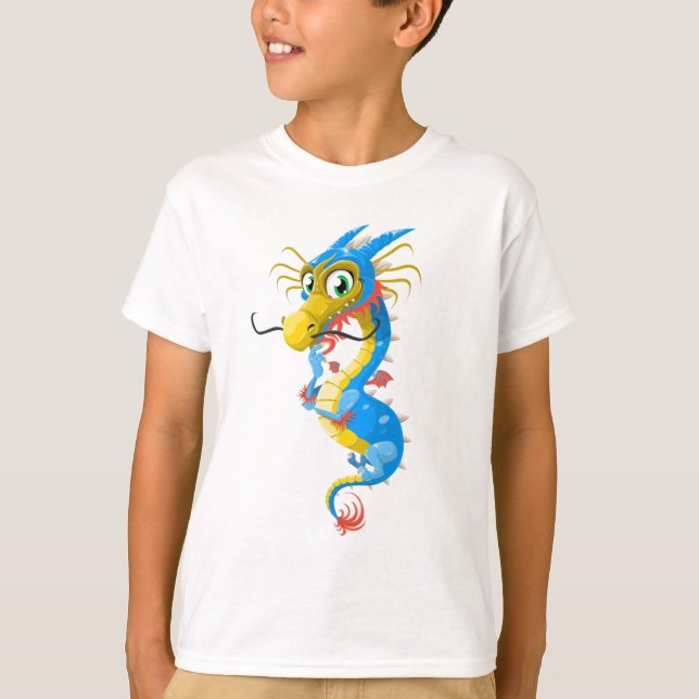T-shirt Dragão chinês azul original (Frente)