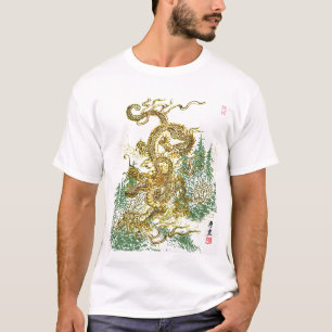 T-shirt Dragão chinês sobre a floresta japonesa