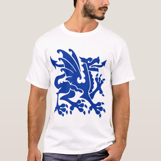 T-shirt Dragão Heráldico 01 - Azul Naval (Frente)