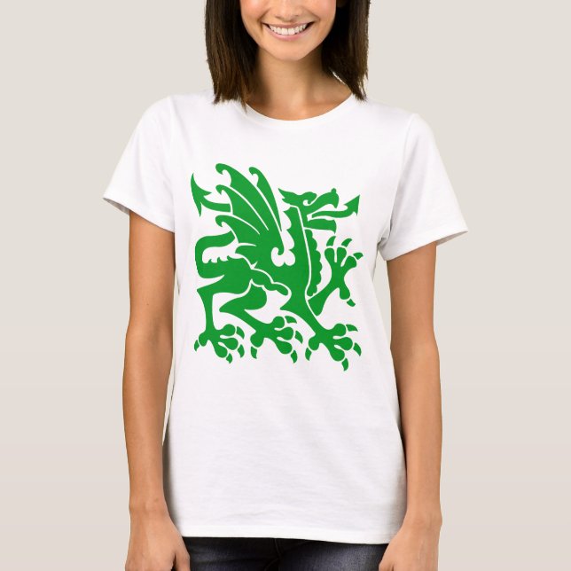 T-shirt Dragão Heráldico 01 - Verde-Grama (Frente)