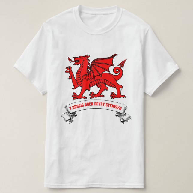 T-shirt Dragão Vermelho Galês com Slogan (Frente do Design)