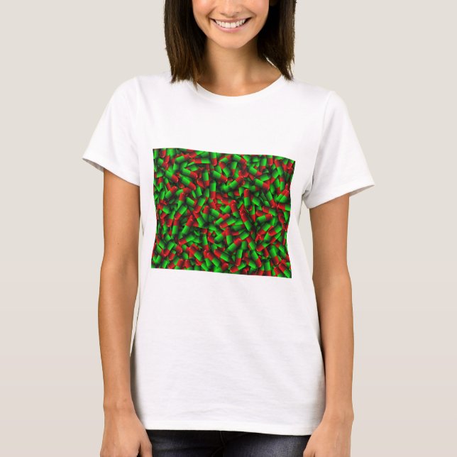 T-shirt drogas de pílulas verdes vermelhas (Frente)