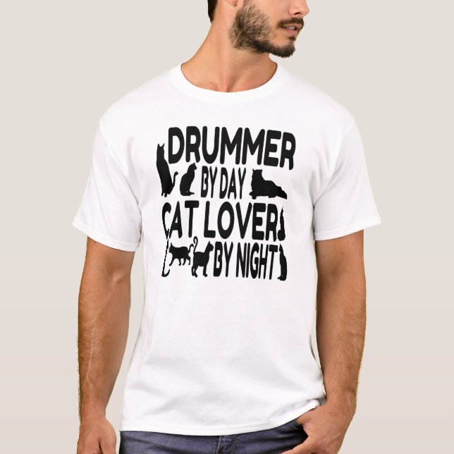 T-shirt Drummer do Cat Lover (Frente)