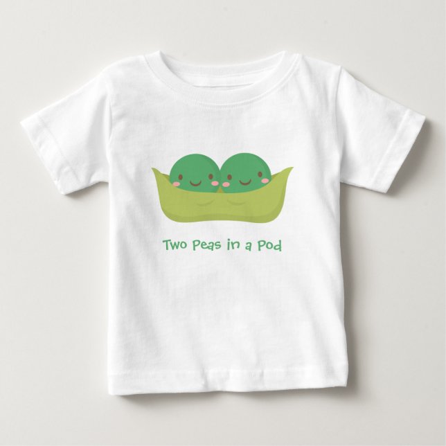 T-shirt Duas Ervilhas Fofas num Vagem para Bebês Gêmeos (Frente)