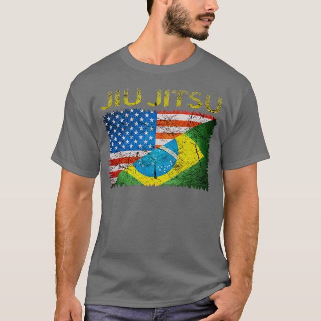 T-shirt duplo das bandeiras de Jiu Jitsu do (Frente)