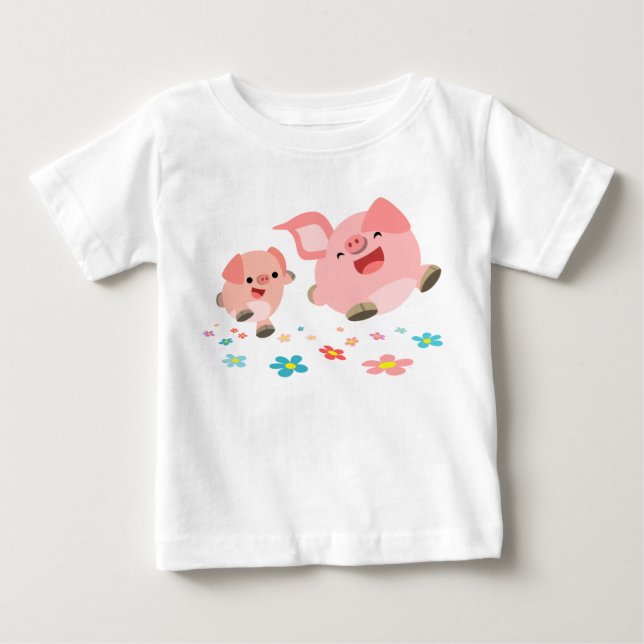 T-shirt É Primavera!!-Dois porcos de cartoon bonitos Crian (Frente)