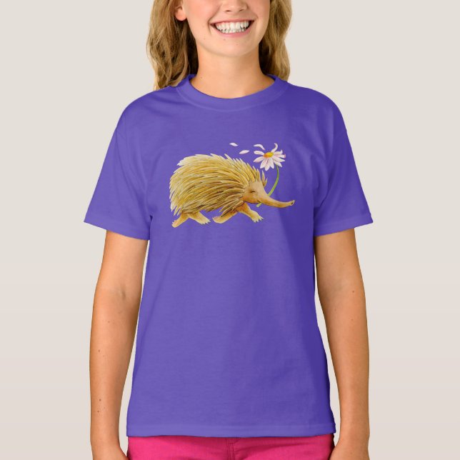 T-shirt Echidna whimscolor aquosa, madeira, arte animal (Frente)