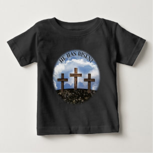 T-shirt Ele Ressuscitou 3 Cruzes Ásperas + João 3:16