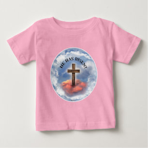 T-shirt Ele Ressuscitou Cruz Áspera Com Nuvens