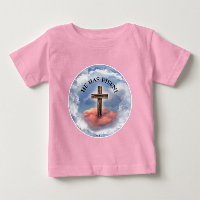 T-shirt Ele Ressuscitou Cruz Áspera Com Nuvens (Frente)