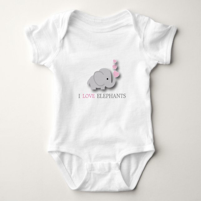 T-shirt Elefante-bebê, rosa e Cinza (Frente)