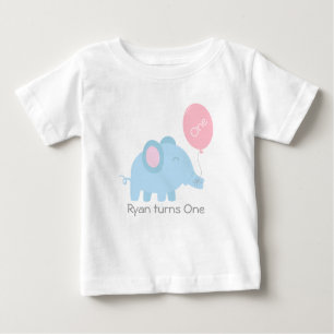T-shirt Elefante bonito dos azuis bebés com um balão