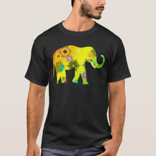 T-shirt Elefante com o tronco acima do elefante floral