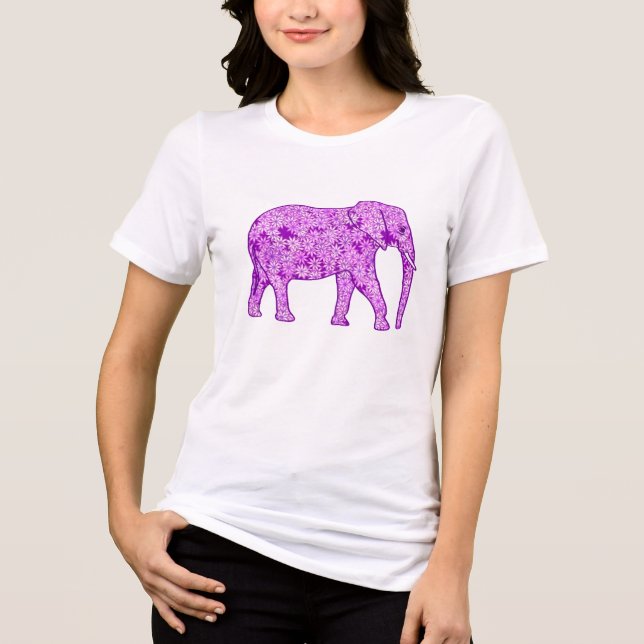 T-shirt Elefante da flor - roxo ametista (Frente)