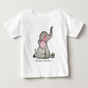 T-shirt Elefante De Bebê Cuta De Aquarela Com Blush E Flor