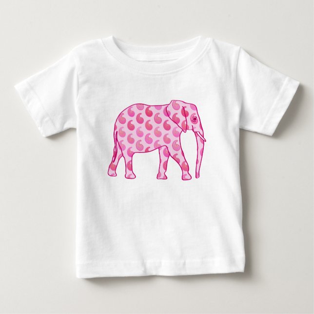 T-shirt Elefante de Paisley - rosa-gelo e fuchsia (Frente)