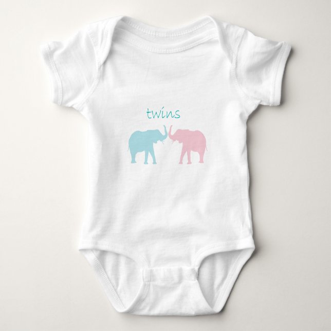 T-shirt Elefante Gêmeo Rosa E Azul (Frente)