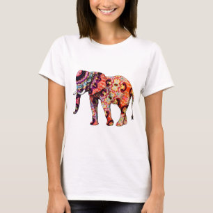 T-shirt Elefante psicadélico colorido do art deco