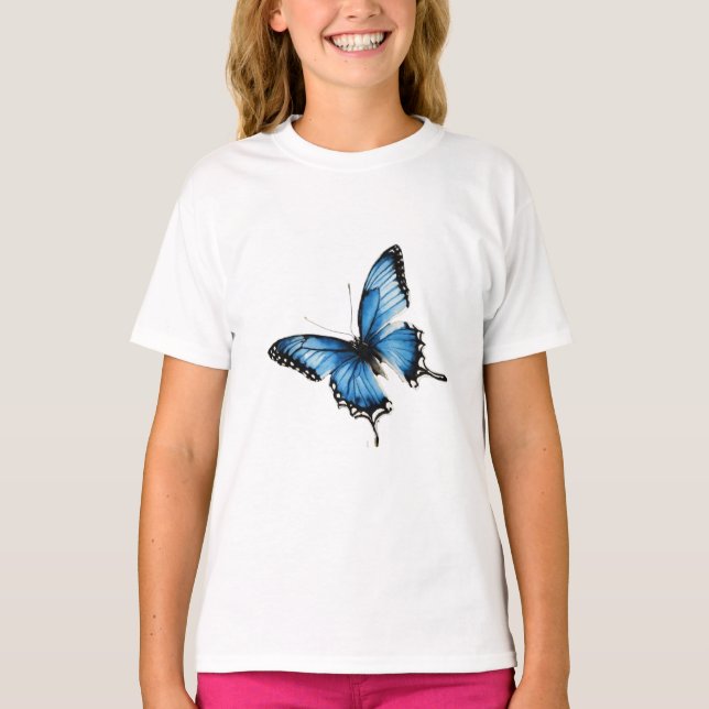 T-Shirt Elegante Blue Butterfly (Frente)