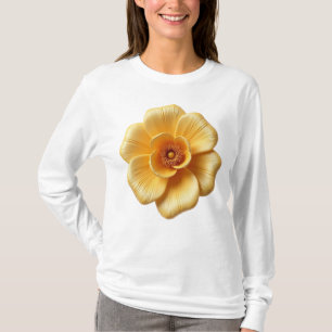 T-Shirt Elegante Dourado-Amarelo de Flor Longa