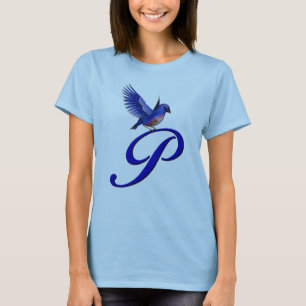 T-shirt Elegante P inicial do Monograma do Bluebird