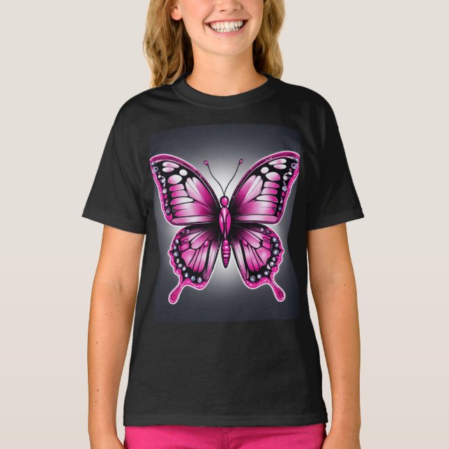 T-Shirt Elegante Pink Butterfly" (Frente)