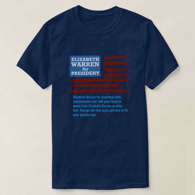 T-shirt Elizabeth Warren para presidente com personalizáve (Frente do Design)