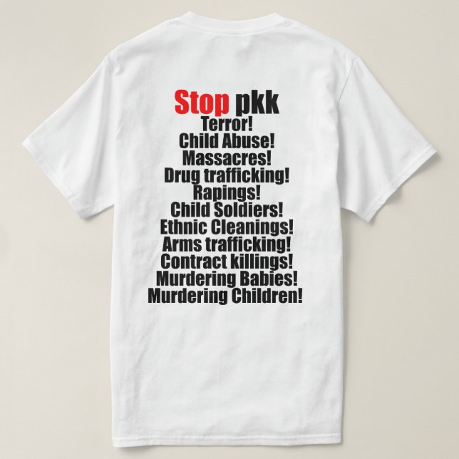 T-shirt Em conjunto contra o terrorismo do pkk (Verso do Design)