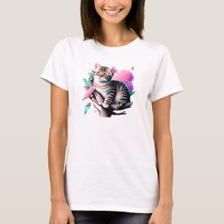 T-Shirt em Cute de Tinta Acrílica de Gato