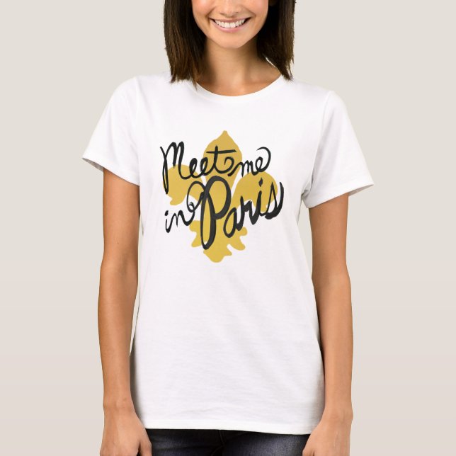 T-shirt Encontre-me em Paris Preto e Dourado (Frente)