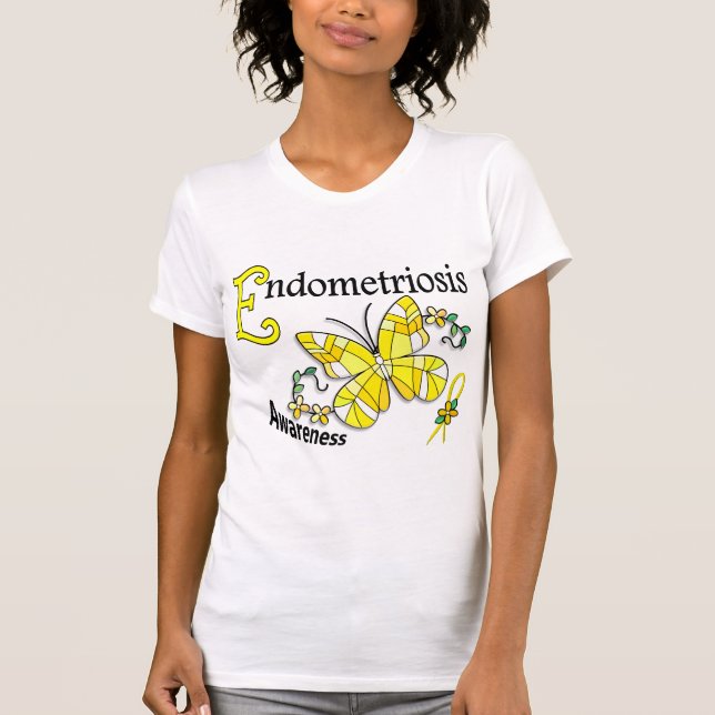 T-shirt Endometriose da borboleta 2 do vitral (Frente)